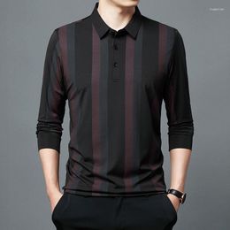 Men's Polos Streetwear Fashion Men Striped Polo Shirts Spring Autumn Lapel Long Sleeve Male Clothes Tee Shirt Business Casual Bottoming Tops