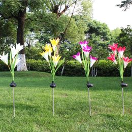 2pcs Solar Lights Outdoor Garden IP65 Waterproof Lily Multi-Color For Patio Decoration