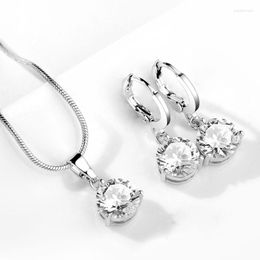 Necklace Earrings Set Classic Wedding Jewellery For Women Multicolor Zircon Silver Colour Fashion Gift Jewellery KCS256