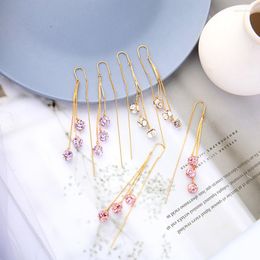 Dangle Earrings Uer Shiny White Pink Purple Crystal For Women Gold Color Brass Long Chains Tassel Threader Fashion Jewelry