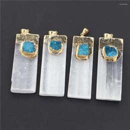 Pendant Necklaces Natural Selenite Plaster Blue Druzy Agate Pendants Rock Mineral Specimen Jewelry Reiki Healing Energy Charms DIY Souvenir