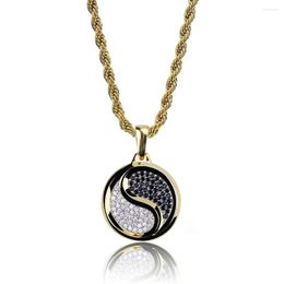 Pendant Necklaces Men's Tai Chi Necklace Gold Silver Colour Plated Micro Pave Cubic Zirconia Stones Charm Pendants