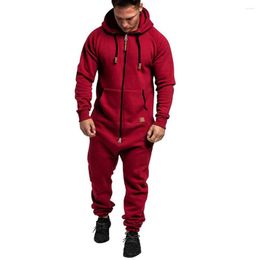 Running Sets 2023 Hoodies Overalls Men Solid Colour Zipper Jumpsuit Long Sleeve Male Clothes Autumn Winter Warm Men's Jumpsuits Pyjama