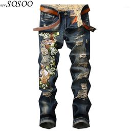 Men's Jeans Brand Men European American Style Tiger Of Embroidery Knees Holes High Quality Size 29-38 #07951