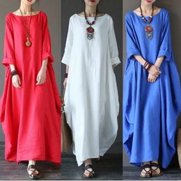 QNPQYX New Casual Dress Women Clothes O-Neck Summer Fashion Loose Vintage Three Quarter Sleeve Robe Maxi Dresses 5 Colours