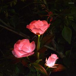Spring Artificial Rose Solar Garden Stake Lights Pathway Landscape Iluminação para Patio Yard Decoration SCVD889