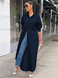 Casual Dresses Fashion Long Shirt Women Solid Colour Single Breasted Jacket Elegant Dress 2023 Summer Streetwear S-2XL