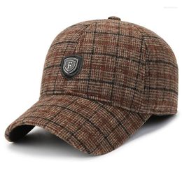Ball Caps Men's Baseball Cap Winter Hat With Earflaps Russian Hats For Men Ear Protection Warm Plaid Plus Velvet Cold-Proof Middle-Age