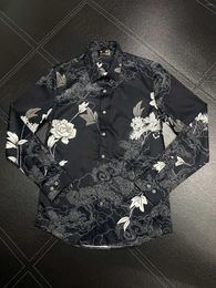Men's Casual Shirts Plant Flowers Pattern Men's Dress Cotton Print Long Sleeve Camisas Masculina Slim Fit Mens Business