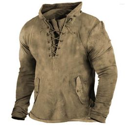 Men's Casual Shirts Fashion Personality Men's Retro Distressed Tie-up Hooded T-shirt