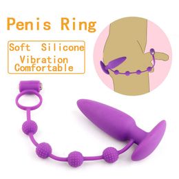 Beauty Items Silicone Super Big Vibration Anal Toys For Man Dilator Female Masturbation Butt Plugs With Penis Ring Adult sexy Ma