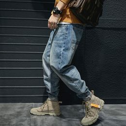 Men's Jeans Streetwear Fashion Men Retro Blue Loose Fit Casual Denim Wide Leg Printed Designer Hip Hop Harem Pants
