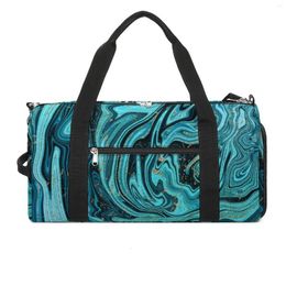 Bags Outdoor Swirl Marble Abstract Sports Bag Teal Blue Gold Mens Training Gym Accessories Fitness Handbags