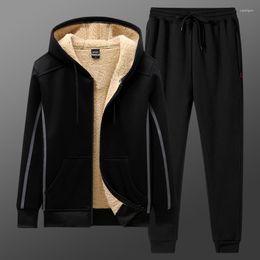 Men's Tracksuits 2023 Men Winter Cashmere Tracksuit Fashion Men's Outdoor Sports Sets Fleece Hoodie Pants Thicken Warm Track Suit Mens