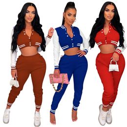 Wholesale Baseball Uniform Tracksuits Women Two Piece Sets Fall Winter Outfits Long Sleeve Jacket and Pants Sportswear Outwork Sweatsuits Jogging Suits 8651