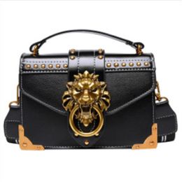 Women's luxury handbag 2020 retro small handbag high quality PU leather crossbody bag rivet lion head lady shoulder bag2451