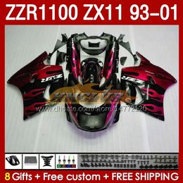 Body For KAWASAKI NINJA ZX-11 R ZZR-1100 ZX-11R ZZR1100 ZX 11 R 11R ZX11 R 1993 1994 1995 2000 2001 165No.84 ZZR 1100 CC ZX11R 93 94 95 96 97 98 99 00 01 Fairing Kit red flames