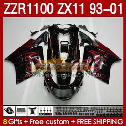 Body For KAWASAKI Red flames NINJA ZX-11 R ZZR-1100 ZX-11R ZZR1100 ZX 11 R 11R ZX11 R 1993 1994 1995 2000 2001 165No.19 ZZR 1100 CC ZX11R 93 94 95 96 97 98 99 00 01 Fairing Kit