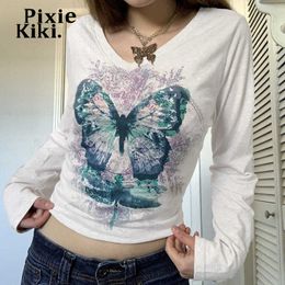 Women's T-Shirt PixieKiki Butterfly Print Fairy Grunge Graphic T Shirts Vintage Indie Aesthetic Clothes Cyber Y2k Long Sleeve Top P84-BC15 T230104