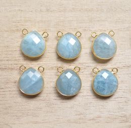 Pendant Necklaces Light Blue Agates Facted Water Drop Shape Connector Pendants Quartz Charm For Jewellery