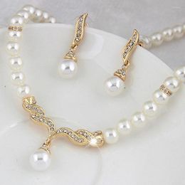 Necklace Earrings Set KUNIU Creative Gold Colour 1Pair Wedding Bridal Pearl Rhinestone Jewellery Lady Female Jewellery For Women