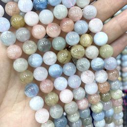 Beads Natural Genuine Colourful Morganite Stone Round Loose Spacer For Jewellery Making DIY Bracelet Accessories 4/6/8/10/12mm