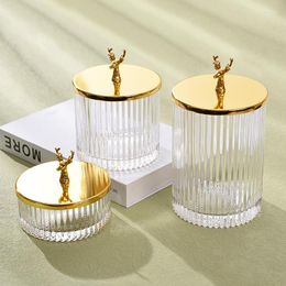Storage Bottles Transparent Glass Jar Golden Lid Tea Coffee Sugar Jars Jewelry Decoration Candle Kitchen Container