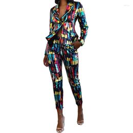 Women's Two Piece Pants STYLISH LADY Tie Dye Printed 2 Matching Sets Women Long Sleeve Notched Blazer And Pant Set 2023 Autumn Elegant OL