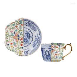 Cups Saucers Chinese Exquisite Retro Light Luxury Gold-painted Irregular Coffee And Blue-and-white Coloured Ceramic Cups.