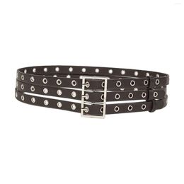 Belts PU Leather Punk Waist Belt Waistband Width 2.36inch Costume Accessories Adjustable Rock Strap Three Grommet For Casual