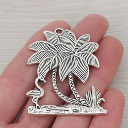 Pendant Necklaces 3 X Tibetan Silver Metal Large Flamingo And Palm Tree Charms Pendants For Necklace Jewelry Making Findings 51x44mm