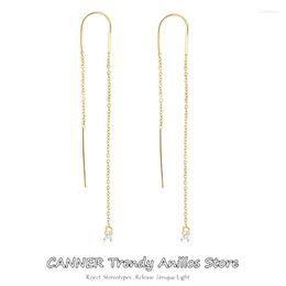 Hoop Earrings CANNER 925 Sterling Silver Long Chain Tassel Drop Simple Zircon Line Bar Pendant Dangle Jewellery For Women Gift