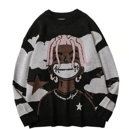 Harajuku vintage cartoon anime knitted sweaters women winter oversized men's rock hip hop rap pullover women jumper ugly sweater 2302042