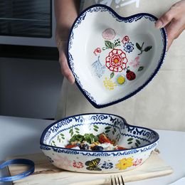 Bowls Butterfly Love Heart Shape Ceramic Salad Bowl Hand-painted Bake Pan Cheese Dessert Soup