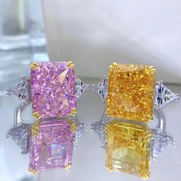 Wedding Rings Ring 925 Sterling Silver High Carbon 13x16mm 30Ct Pink Yellow Created Diamond Four Prong Settings Flower Cut