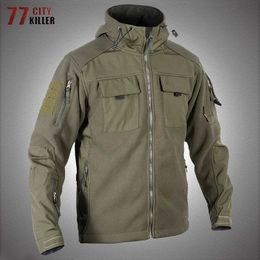 Outdoor Jackets Hoodies Tactical Soft Shell Jacket Men Waterproof Windproof Multi-pocket Coat Male Outdoor Stand Collar Military Hooded Bomber Jackets 0104