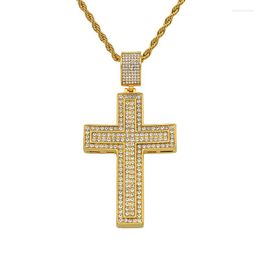 Pendant Necklaces Hip Hop Bling Iced Out Gold Color Stainless Steel Double Cross Pendants For Men Rapper Jewelry Gift