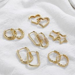 Hoop Earrings 3pairs Small Geometric Star Heart Set For Women Gold Color Twist Chain Huggies Ear Buckle Statement Jewelry