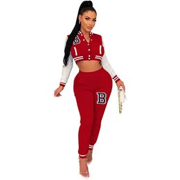 New Baseball Uniform Tracksuits Women Fall Winter Outfits Long Sleeve B letter Jacket and Pants Two Piece Set Sportswear Outwork Sweatsuits Jogger Suits 8655
