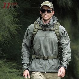 Outdoor Jackets Hoodies Soft Shell Tactical Jackets Men Outdoor Commute Training Hiking Coats Casual Multi-Pockets Waterproof Hooded Jacket Male Clothes 0104