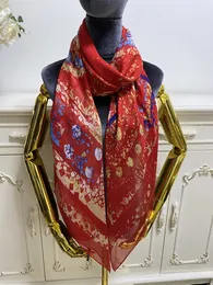 Women's square scarf scarves 100% silk material thin and soft red pint letters pattern size 130cm - 130cm