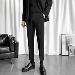 Men's Suits Spring Men Pants Korean Slim Fit Casual Full/Ankle Length Streetwear High Quality Black Dress Suit Pant Man Q245