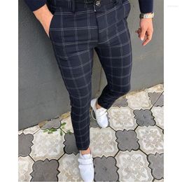 Men's Suits Fashion Plaid Men's Slim Pants Casual 2023 Spring/Summer Skinny Pencil Mid Waist Trousers Men Dress