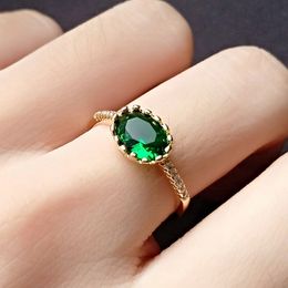 Women Imitation GreenTourmaline Geometric Emerald Ring European and American style lady zircon Diamond yellow gold plated Ring Party Jewellery new year Gift