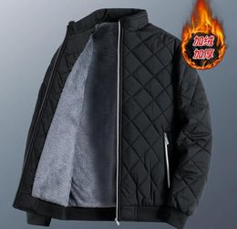 Autumn Winter Bomber Jacket Men Diamond Pattern Fleece Lined Casual Fashion Clothing New Slim Fit Coat