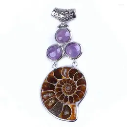 Pendant Necklaces KFT Natural Ammonite Snail Reliquiae With 3 Small Round Cabochon Beads Stone Women Men Jewellery