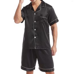 Men's Sleepwear Men Silk Satin Pajamas Set Short Sleeves Button Top Pajama Pants Boxer Shorts Hombre Home Clothes Nightwear Loungewear