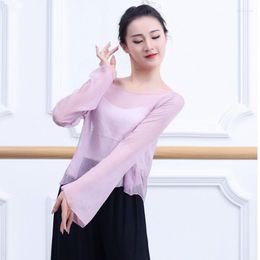 Stage Wear Ballet Dancing Costumes Fashion Trends Women Dance Performance Clothing Solid Colour Long Sleeve Gauzy Blouse