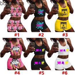 Designers Tracksuits Women Two Pieces Yoga Pants Sexy Slim Letters Printed Vest Shorts Set Ladies Fashion Outfits Sportwear Hot Pants 811