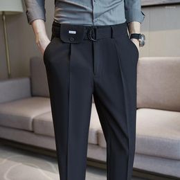 Men's Suits 2023 Spring Business Dress Pants Men Ankle Length Slim Fit Casual Suit Fashion Belt Office Social Trousers Costume Homme
